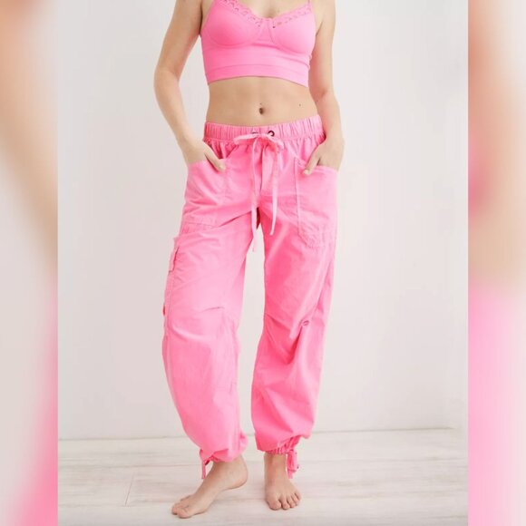 Aerie Hot Pink Baggy Drawstring Pants - Picture 2 of 9
